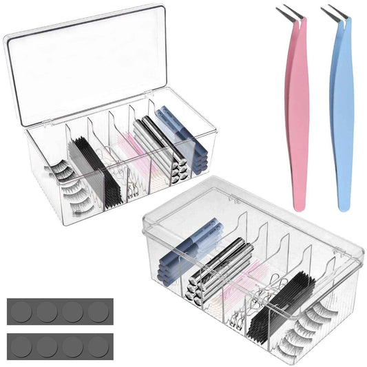 zxbaers Acrylic Lash Extension Organizers and Storage, 2PCS False Eyelash Supplies Container,Eyelash Cart Organizer with 2PCS Tweezers and Sticky Notes，Neatly Store and Organize Your Lash Supplies