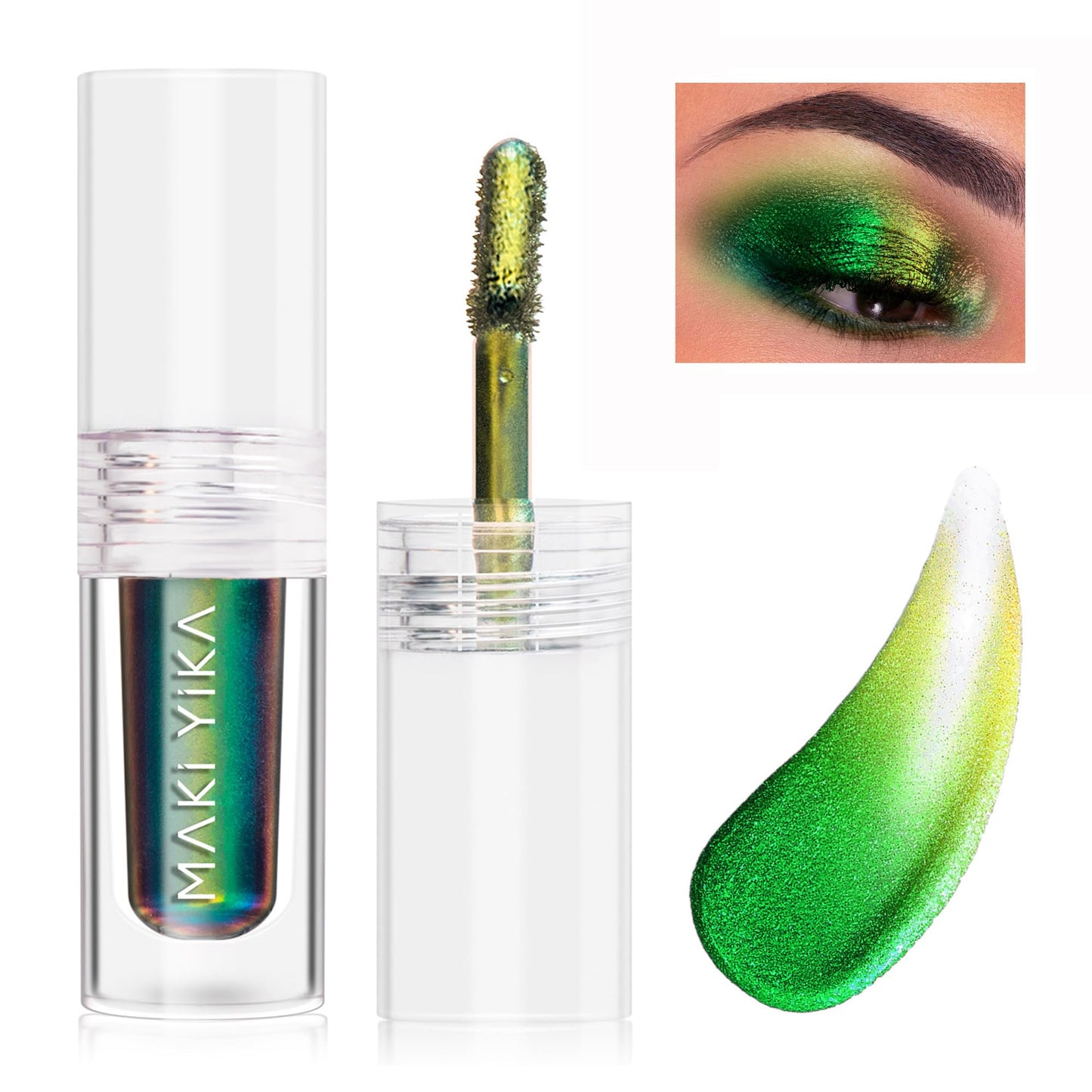 MAKI YIKA Glitter Eyeshadow Green Liquid Multichrome Eyeshadows Long Lasting, Metallic Chameleon Eye Shadow Smudgeproof Holographic Multi-Dimensional Eye Looks (#2 Peacock)