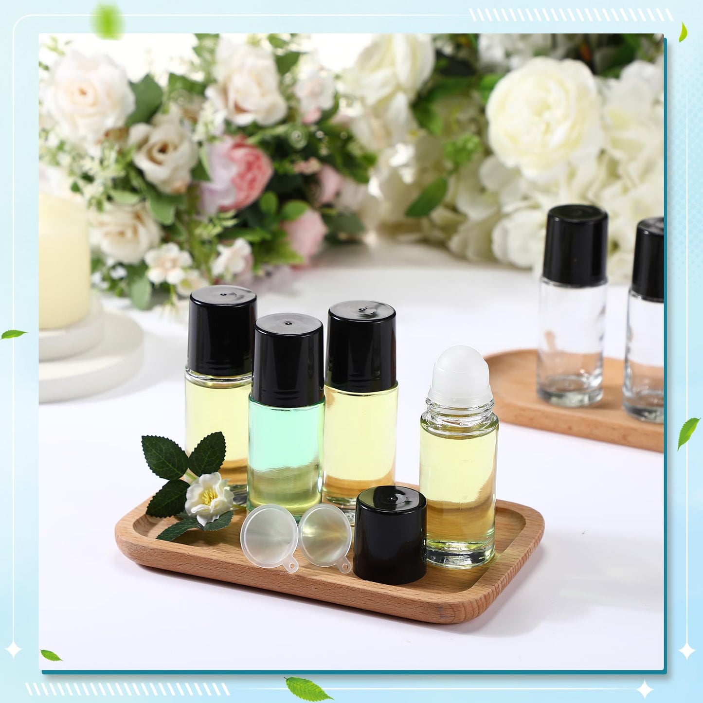 Sumind 24 Pcs 30 ml Essential Oil Roller Bottles Glass Roller Deodorant Bottle Clear Roller Ball Container Empty Refillable Rollerball Bottle with Stainless Steel Roller Balls, Funnel and Sticker