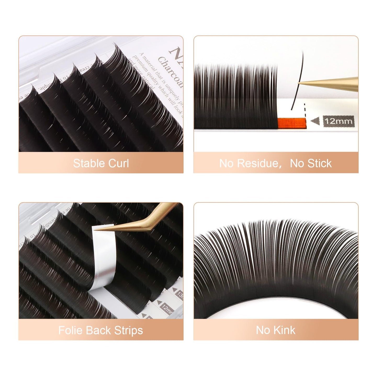 NAGARAKU Double Tips Flat Ellipse Eyelash Extensions Supplies 0.15 LC curl 8-12mm Mix Natural Charcoal Color Faux Mink Super Soft Split Tips Lash Individual Lashes