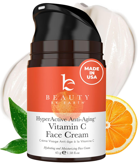 Beauty by Earth Vitamin C Face Cream - USA Made with Organic & Natural Ingredients, Skin Brightening Cream for Face, Discoloration Correcting & Anti Aging Moisturizer for Face with Antioxidants