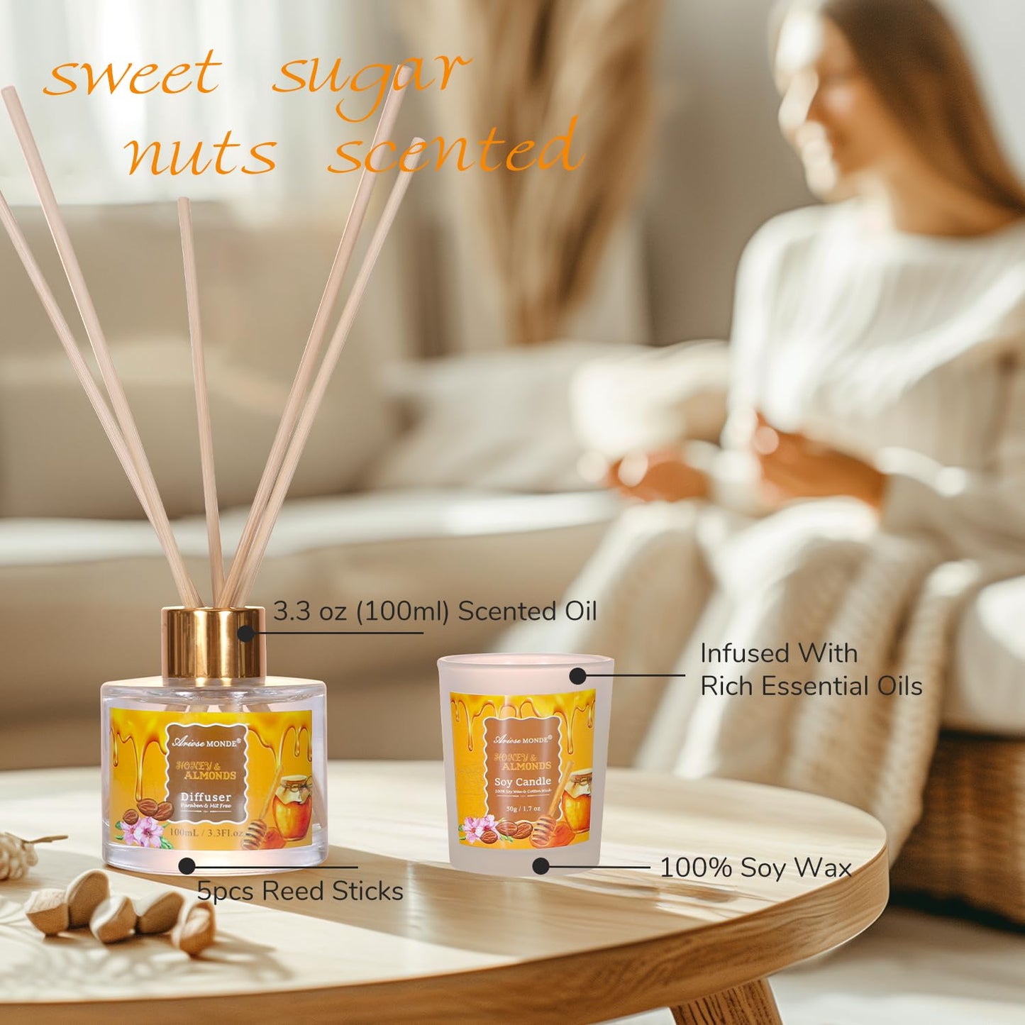 Gifts for Women, Bath and Body Gift Set for Women with 13pcs Honey Almond Scented Spa Gifts for Women, Bath Sets Includes Scented Candle, Shower Steamer, Bubble Bath, Bath Salt. Mothers Day Gifts