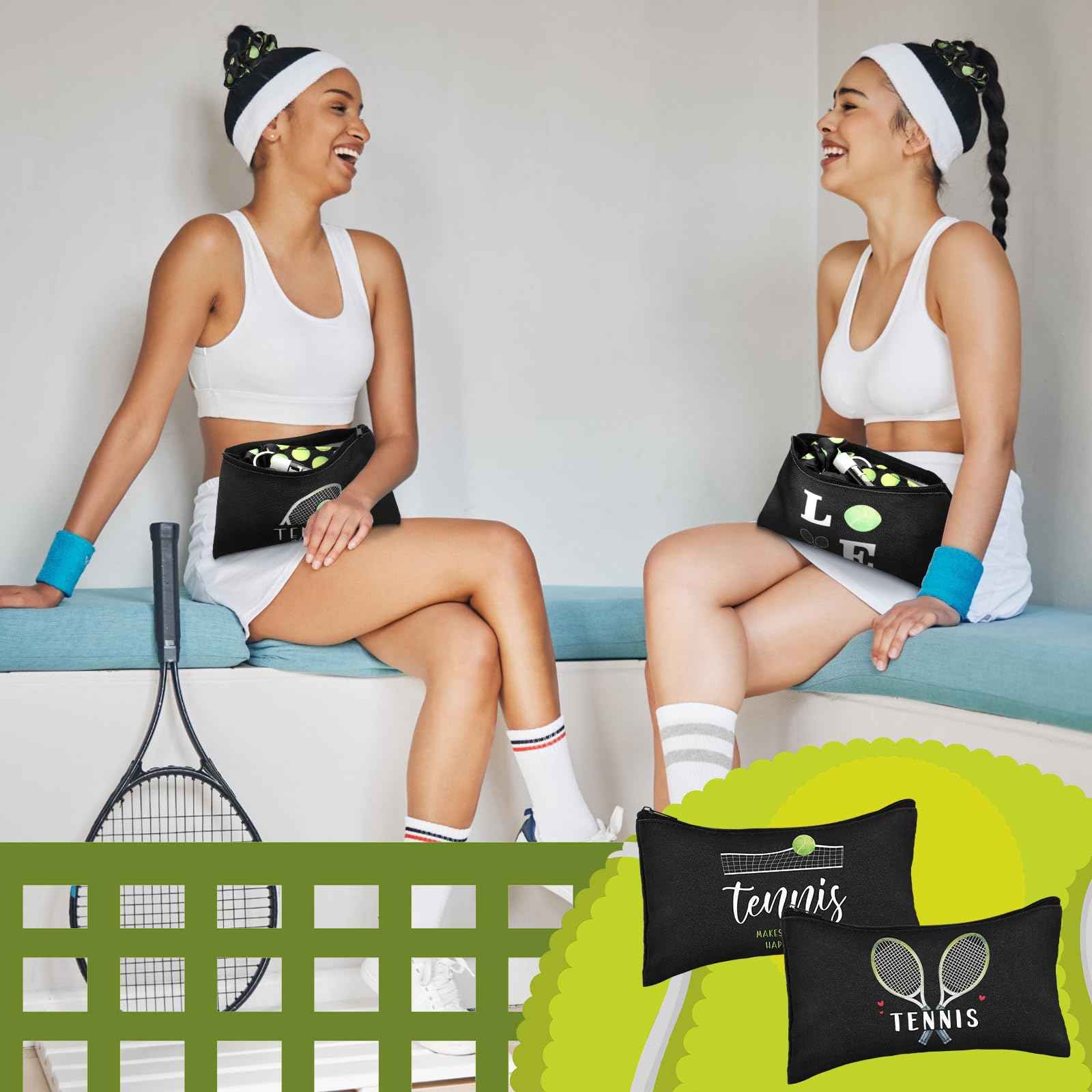 Dansib 60 Pcs Tennis Lover Gifts Set Tennis Party Supplies Include 12 Makeup Bag 12 Hair Scrunchies 12 Charm Bracelets 12 Lipstick and 12 Lipstick Holder Keychain for Female Athletes