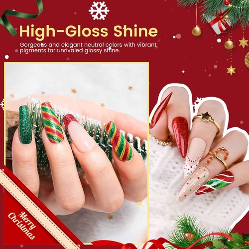 6PCS Christmas Gel Nail Polish Set- Hema TPO Free Sparkle Green Blue Soak off U V Gel Polish Set with Swatch Board - Glitter Gold Silver Gel Polish Colors Nail Art Manicure Salon DIY at Home for Women