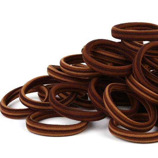 Qarwayoc 50PCS Thick Hair Ties, Cotton Hair Bands for Thick Curly Heavy Hair, Brown, 2 Inch in Diameter, no Damage, Seamless, Two Color MIXTURE, Lasting Fashion