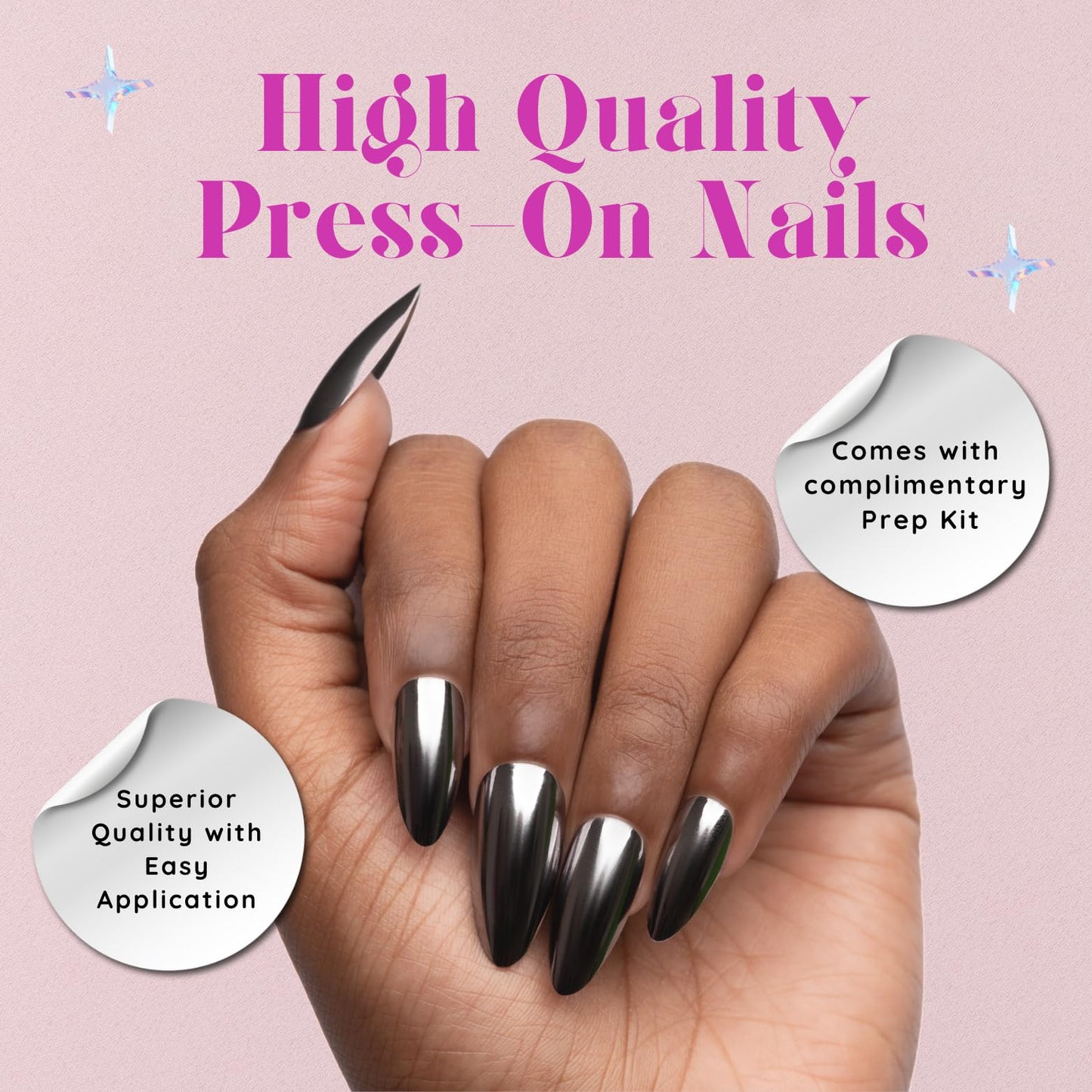 Keep It Classy Press-On Nails Kit || Variety of Sizes & Colors || Reusable, Vegan, Non-Toxic, Easy Application || 24 Nail Kit || (Variety of Sizes & Colors) (Chrome Silver, 1 Count (Pack of 1))