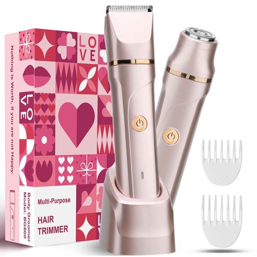 Electric Razors for Women 2 in 1 Personal Groomer Bikini Trimmer for Women Cordless Dry/Wet Use Electric Shaver for Pubic Hair, Armpit, Facail Hair Removal, Waterproof