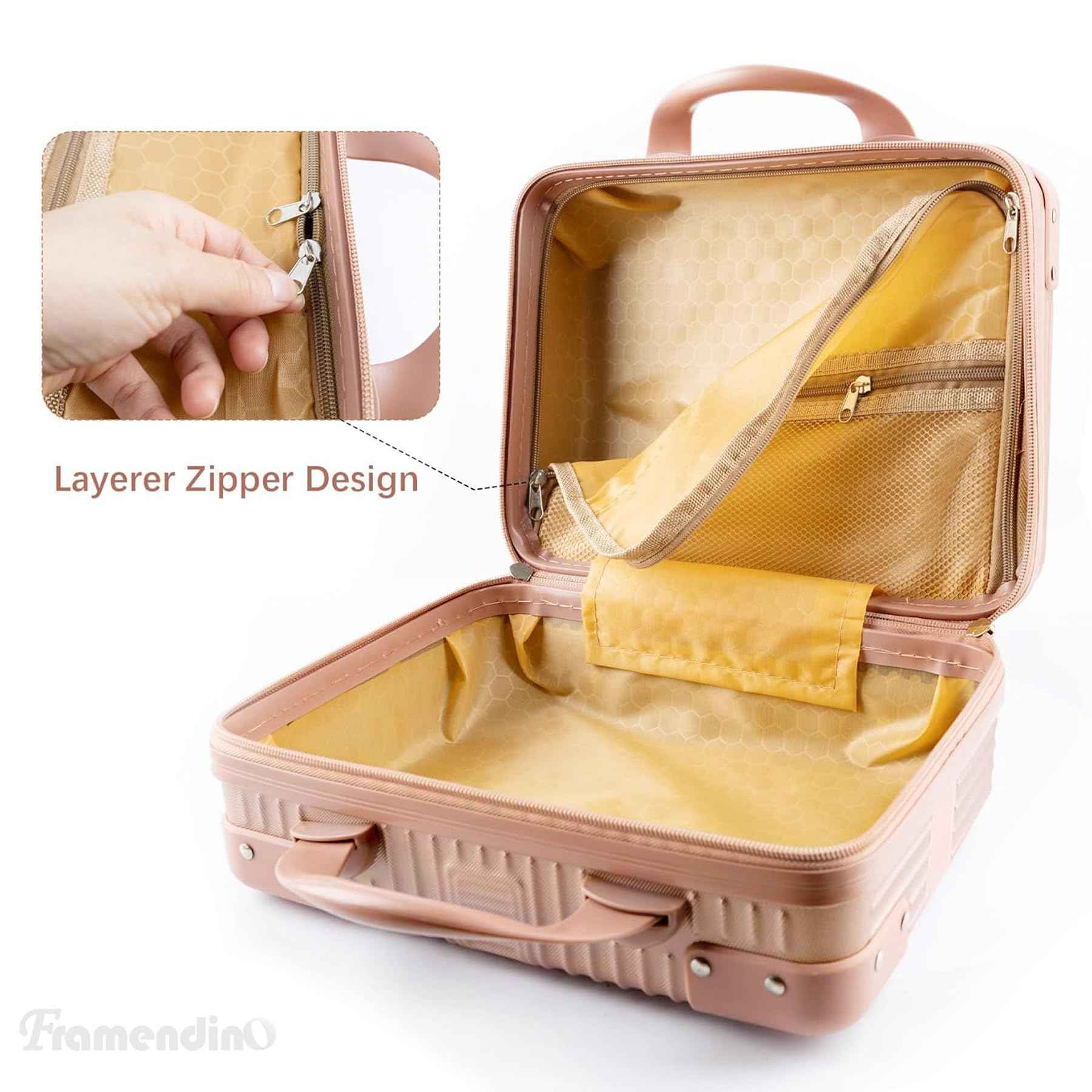 Framendino, Portable Hard Shell Cosmetic Suitcase Makeup Travel Case Rose Gold