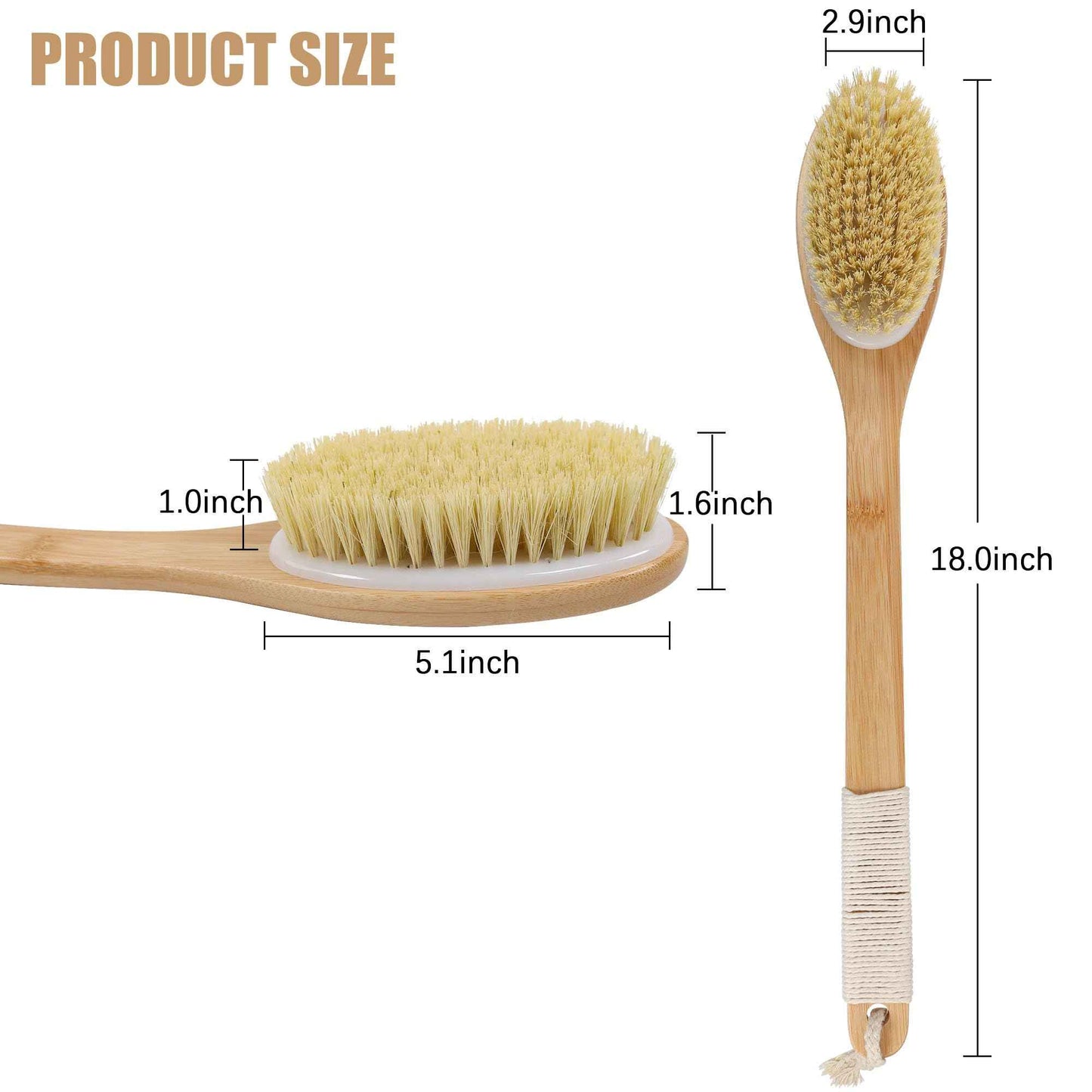 OWIIZI Back Scrubber Brush for Shower,Curved Extra Long Handle Bamboo Stiff Bristle Body Brush for Exfoliating,Natural Agave Stiff Sisal Shower Scrubber for Back Use Wet or Dry-17.9inches