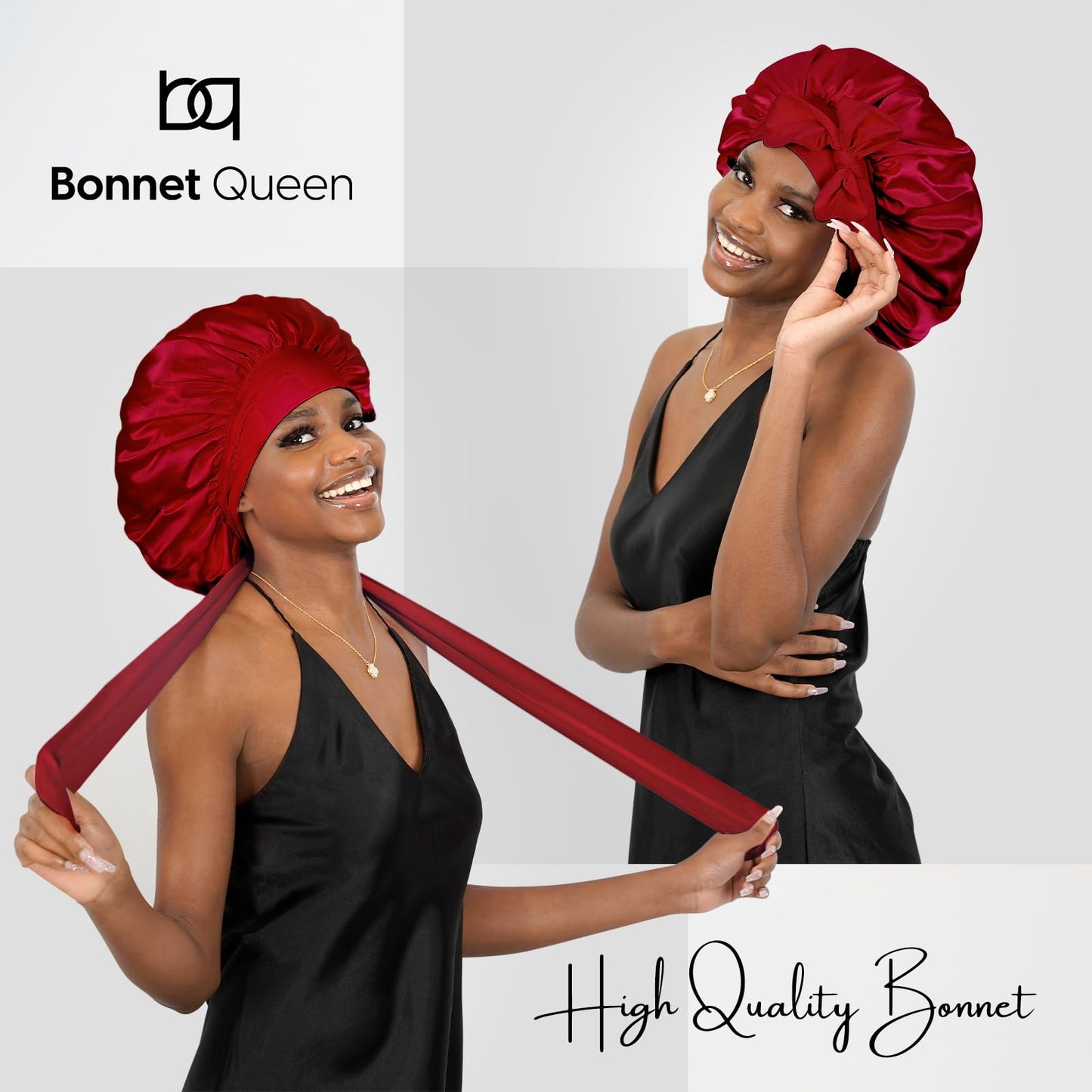 BONNET QUEEN Silk Bonnet for Sleeping Women Satin Bonnet Hair Bonnet Night Sleep Cap Scarf wrap for Curly Hair with tie Band Dark red