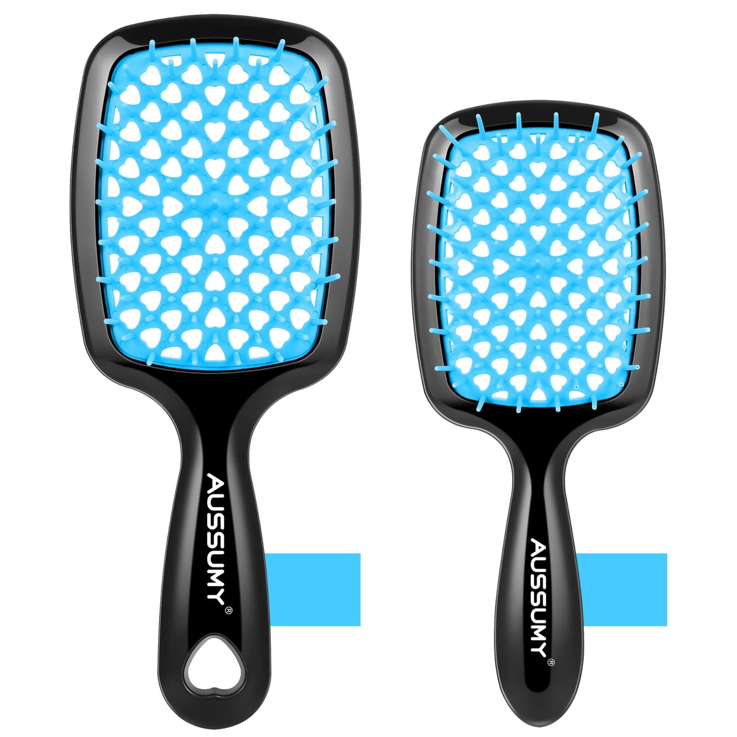 Aussumy Vented Detangling Hair Brush - 2 Pack Regular & Mini Round Detangler Hairbrush with Soft Bristles for Effortless Tangle Free - Ideal for Wet Dry or Damaged Hair for Women Men Kids - Blue