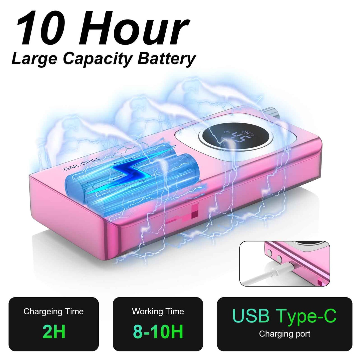 Electric Nail Drill Professional: Rechargeable Nail File with Bits for Acrylic Gel Nails, Professional Nail Drill Manicure Pedicure Polishing Shape Tools for Home Salon