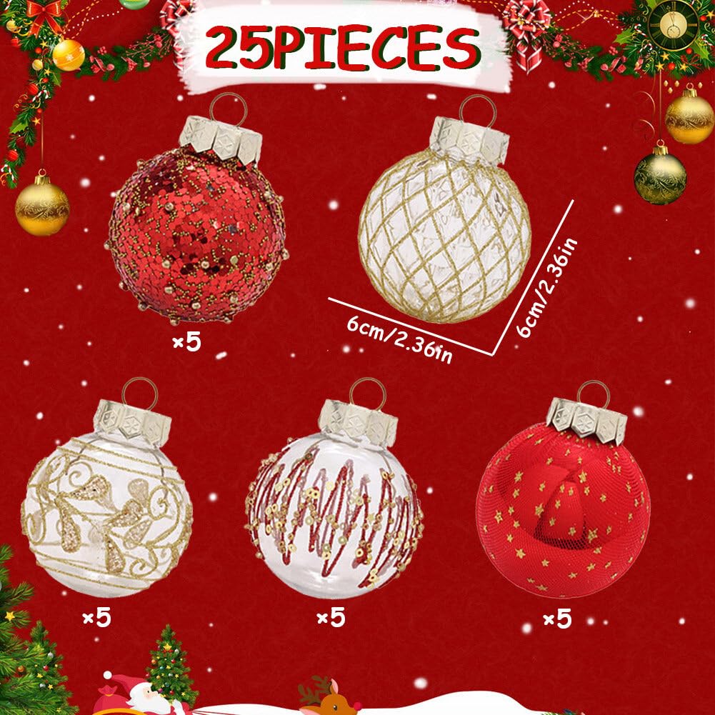 25Pcs Christmas Ornaments Sets 2.36” Christmas Ball Ornaments Christmas Tree Ornaments Shatterproof Xmas Balls Bulbs for Holiday Wedding Party Christmas Tree Decoration（Golden White）