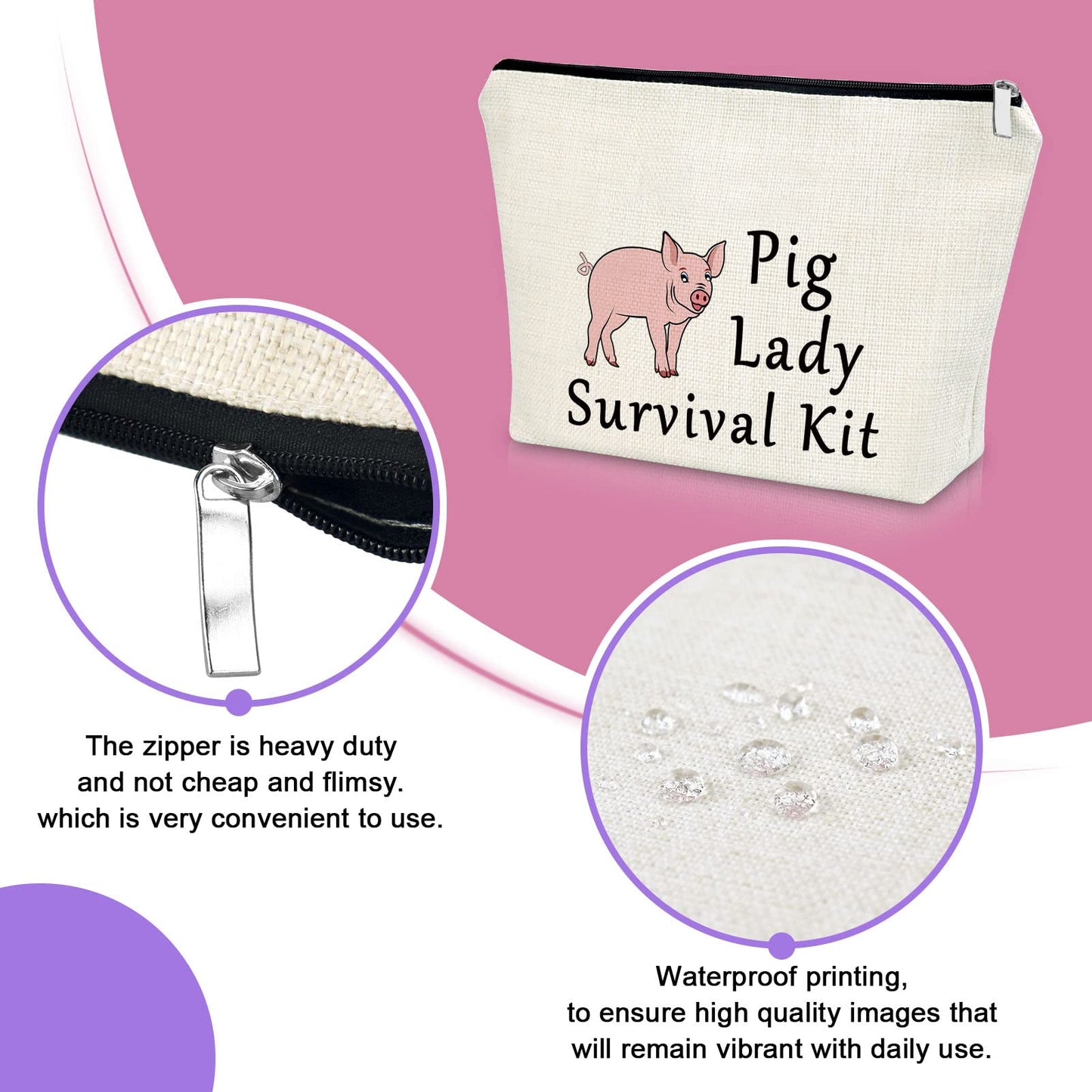 Pig Gifts for Girls Pig Lover Gift Makeup Bag Animal Lover Birthday Gifts for Women Cute Pig Themed Gifts Cosmetic Bag Pink Pig Gifts for Sister Friend Birthday Christmas Gifts Travel Pouch