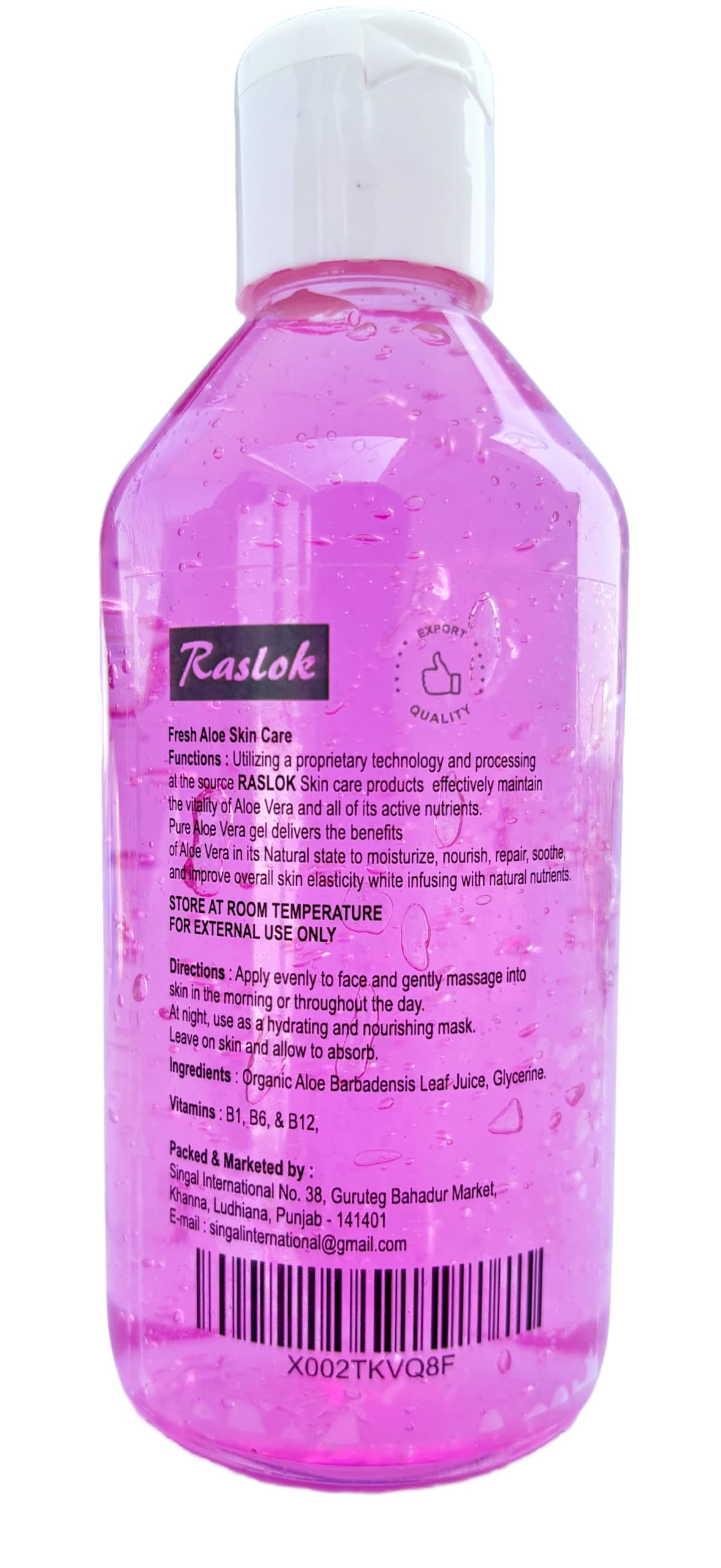 Raslok Aloe Vera Gel | 100% Pure Natural Organic Aloe Gel | For Moisturizing Face Skin & Hair Care (Rose, 7.76 oz)