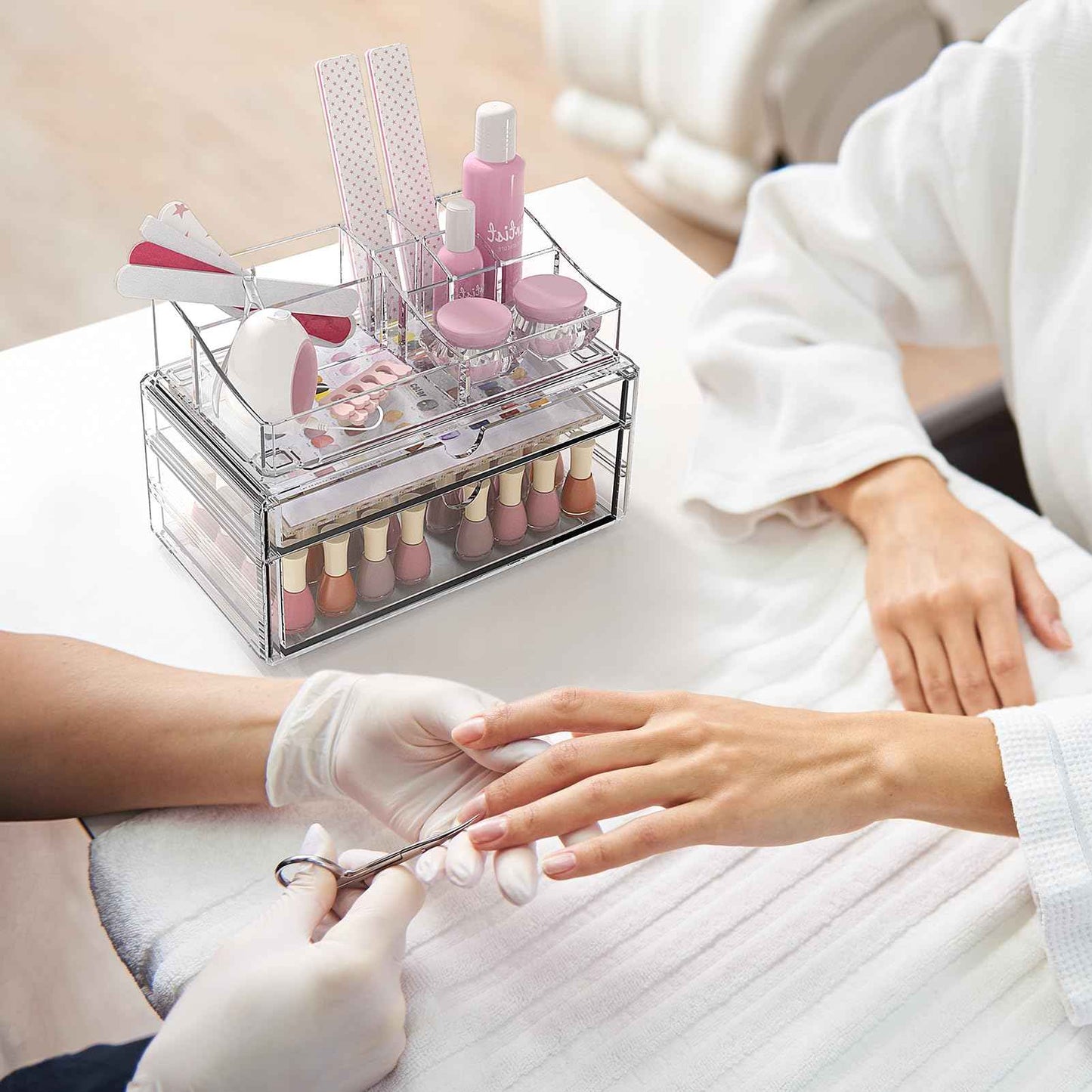 Delamu 3-Tier Clear Makeup Organizer with Drawer, Acrylic Cosmetic Display Case for Makeup Vanity Bathroom Counter Organizers and Storage, Stackable Vanity Organizer for Brushes Lipsticks Skincare