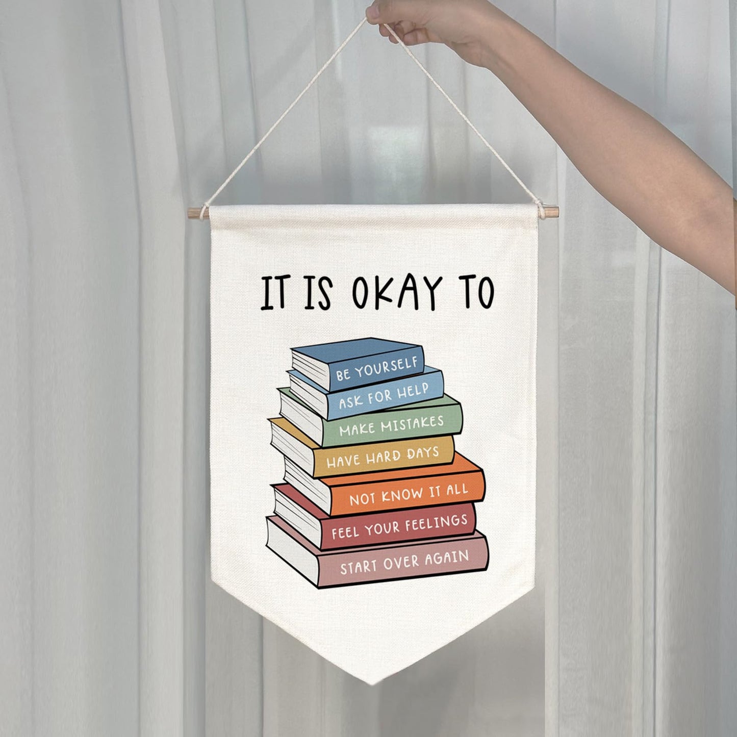 Classroom Wall Hanging Banner Poster Therapy Office Decor Calm Down Corner School Counselor Mental Health Growth Mindset Poster Anxiety Educational Wall Banner (It's Okay with Books)