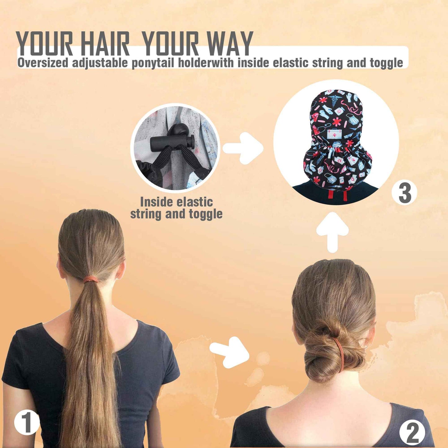 Purefitinsoles Scrub Caps for Women Surgical Nurse Hat with Button Bouffant Ponytail Holder Hair Nets Single or Satin-Lined