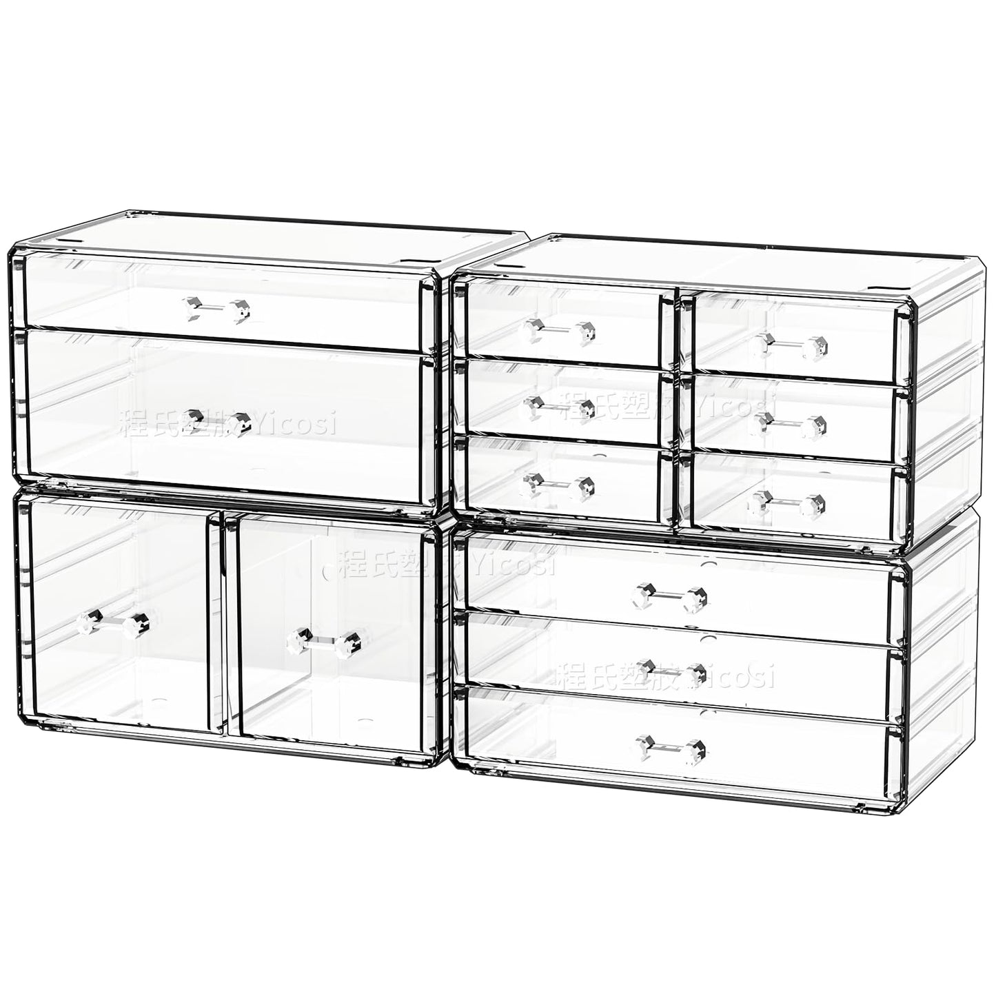 Cq acrylic 4 Pack Clear Acrylic Drawer Organizer Countertop,Stackable 13 Drawers Makeup Storage, Cube Make up Organizer for dresser Hair Clip,Beauty Product Desk and Bathroom Organizers and Storage