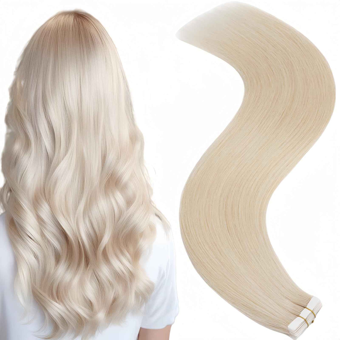 FUOTONBUTY 10pcs Tape in Hair Extensions Human Hair Invisible Tape in Hair Extensions Seamless Tape ins Tape on Real Human Hair Extensions Thick End (Platinum Blonde, 22 inch)
