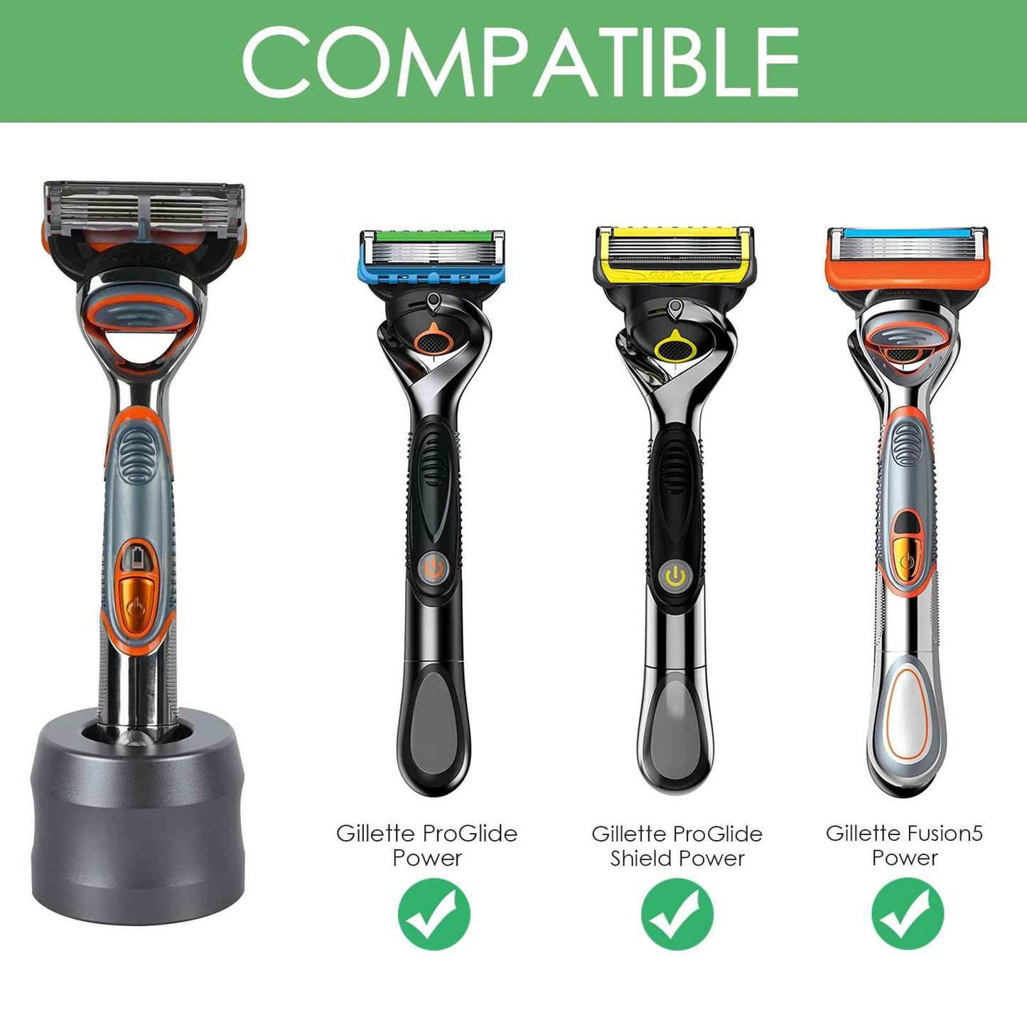 Linkidea 2 Pack Aluminum Alloy Razor Stand, Opening Dia 0.86" (22mm) Men's Shaving Stand for Bathroom Countertops, Compatible with Fusion 5 Power, ProGlide Shield Power (Grey)