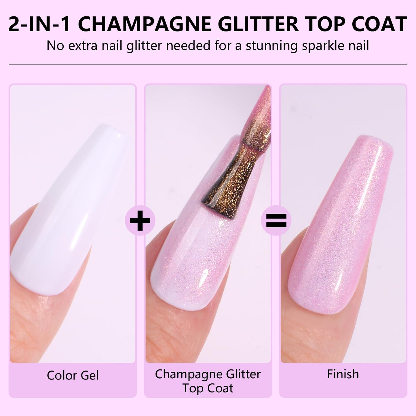 Makartt Gel Top Coat, 15ml No Wipe Champagne Glitter Top Coat Nail Polish, Mermaid Shiny Finish Effect and Long Lasting, Soak Off UV Gel Top Coat for Acrylic Nails Nail Art Salon and Home DIY