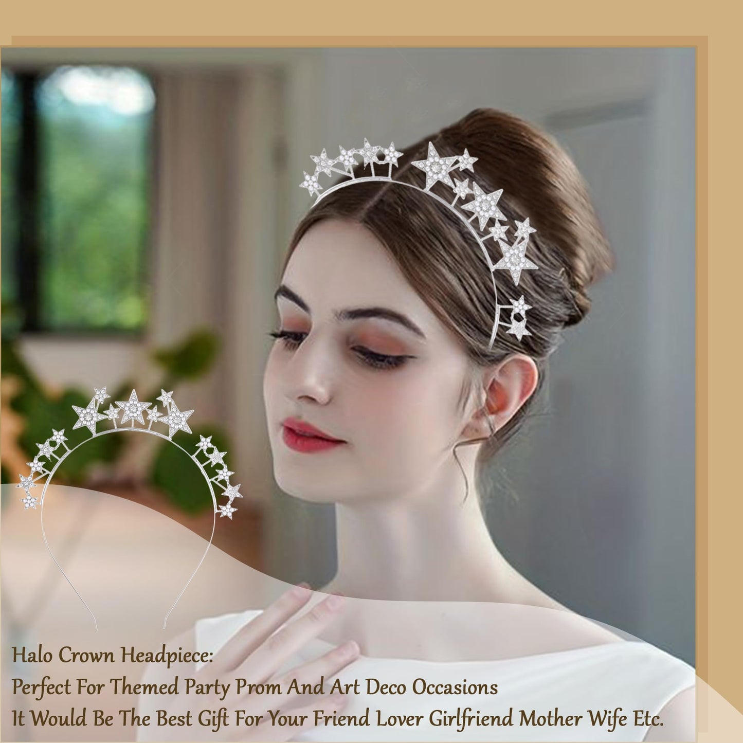 FULZTEY Silver Halo Crown Headpiece Rhinestones Planets Headband Goddess Crowns Pearl Headpiece And Bridal Party Wedding Hair Accessories For Women And Girls