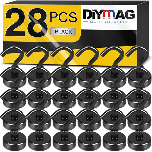 DIYMAG Magnetic Hooks, 25Lbs Strong Heavy Duty Cruise Magnet S-Hooks for Classroom, Fridge, Hanging, Cabins, Grill, Kitchen, Garage, Workplace and Office etc, (28 Pack-Black)