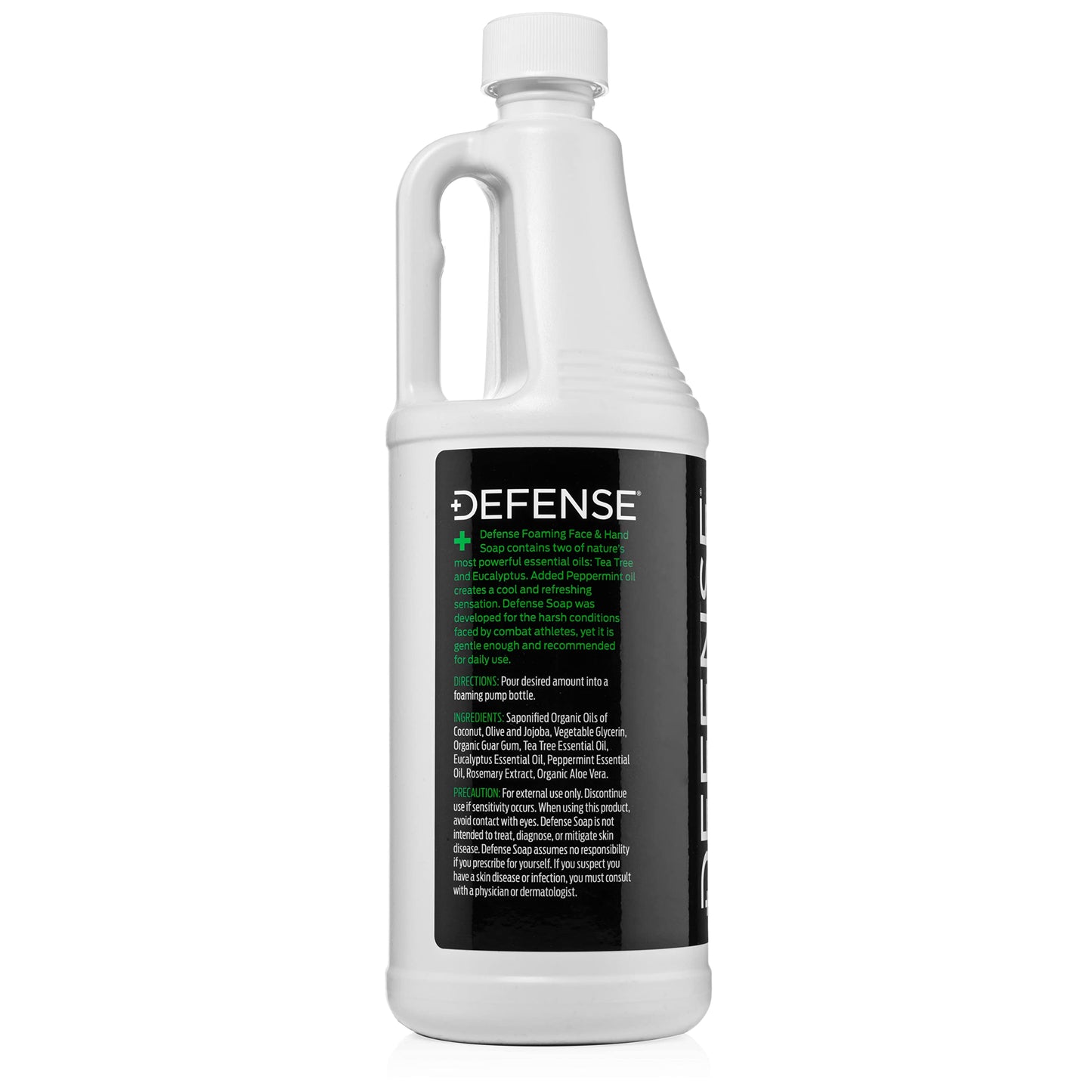 Defense Liquid Foaming Face & Hand Soap Peppermint 32 Fl Oz Refill with Tea Tree, Eucalyptus, Jojoba, Aloe Vera, Olive & Coconut Oils