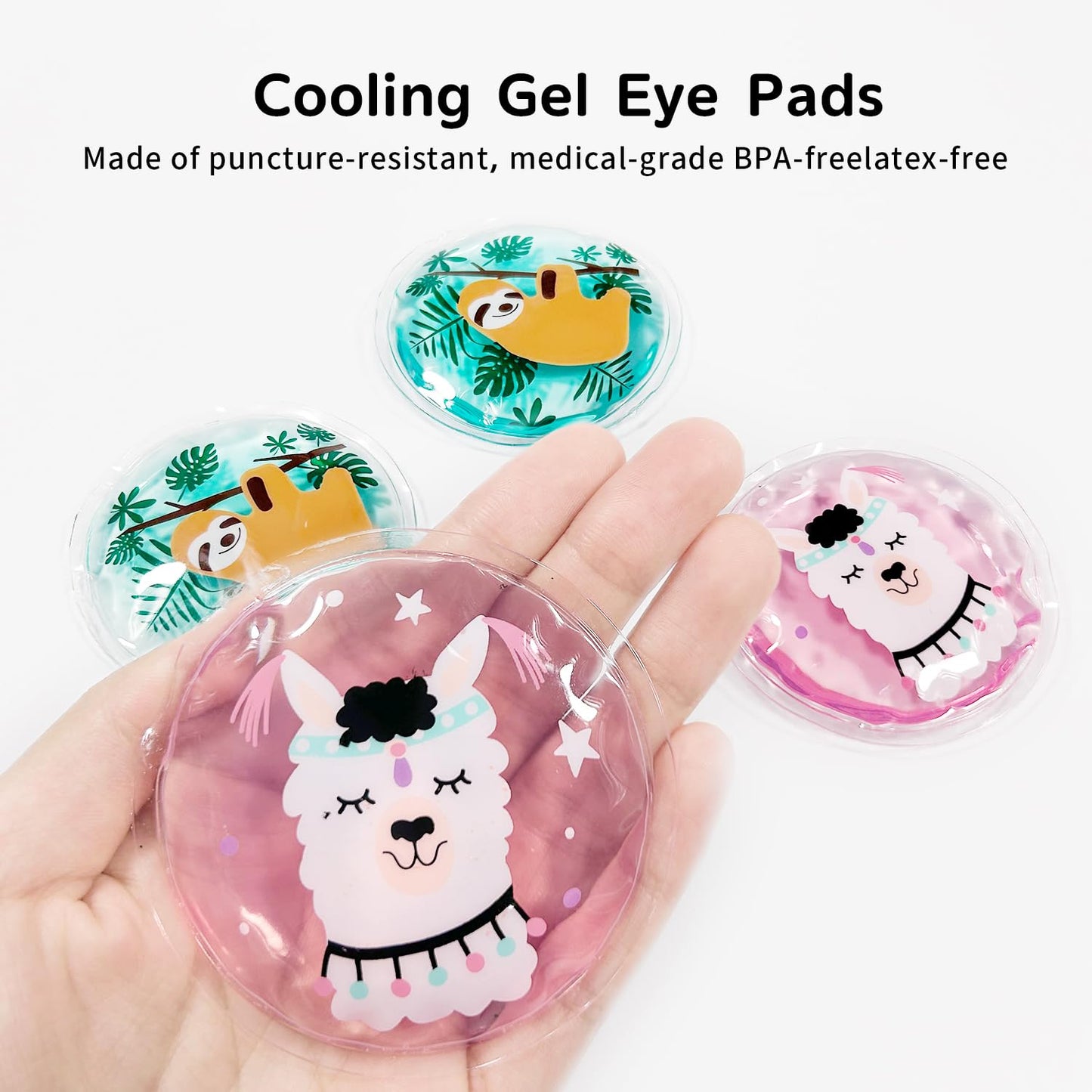 Gel Ice Pack Reusable, Cooling Eye Pads and Patches, Hot and Cold Eye Pads - Soothing, Revitalizing, Puffiness, Refresh, Relieves Stress, Relax, Relieves Puffiness and Tension(2 Sloths+2 Alpacas)