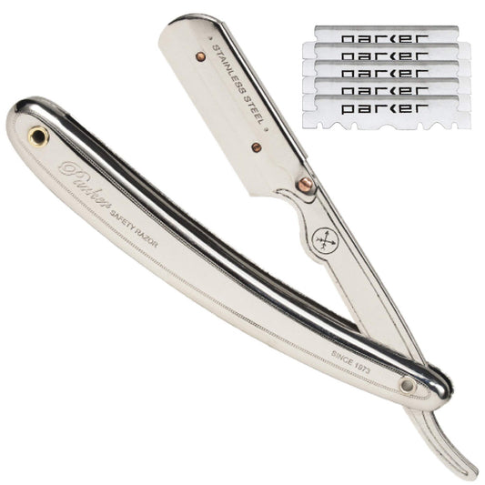 Parker Men’s SR1 Stainless Steel Straight Edge Razor With 5 Parker Platinum Blades