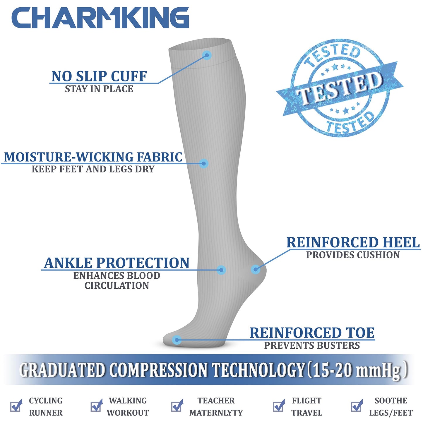 CHARMKING Compression Socks for Women & Men Circulation (3 Pairs) 15-20 mmHg is Best Athletic for Running, Flight Travel, Support, Cycling, Pregnant - Boost Performance, Durability (S/M, Multi 62)