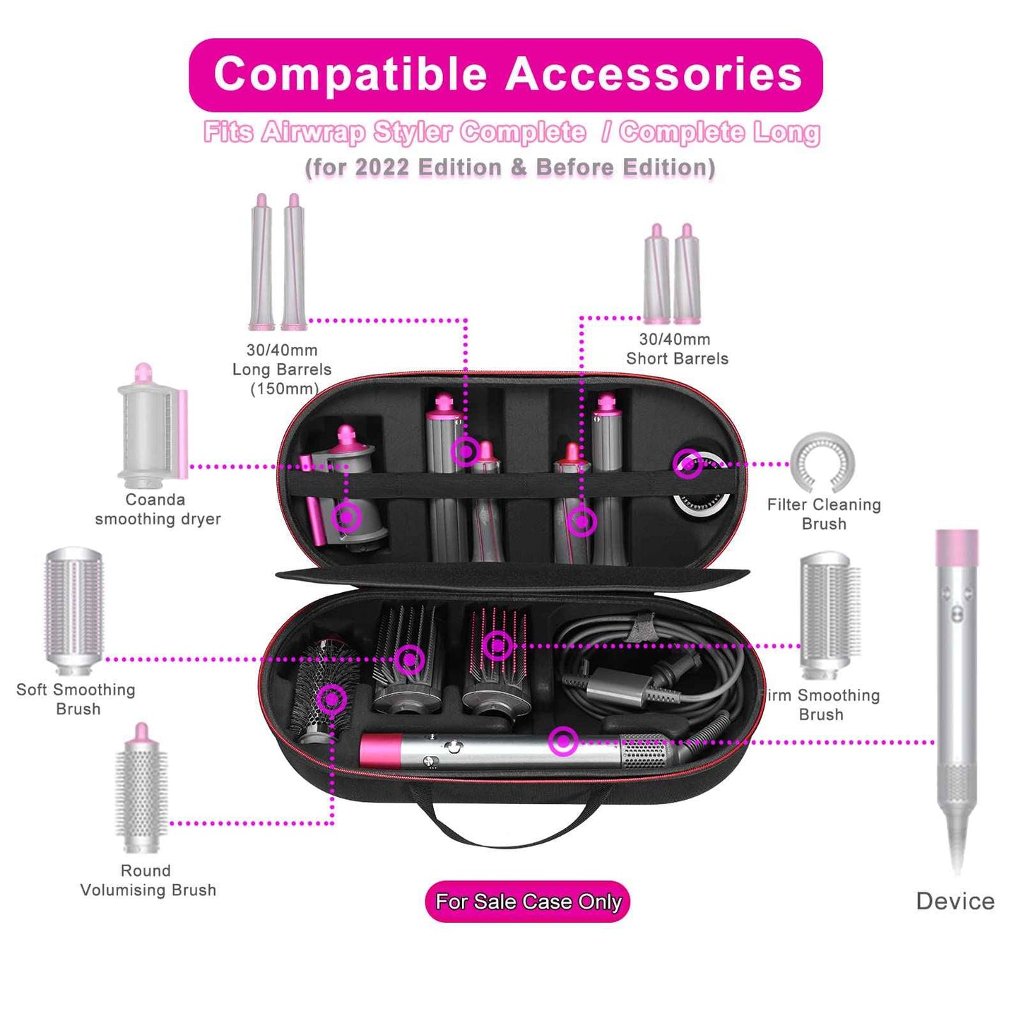 RLSOCO Hard Case for Dyson Airwrap Complete Long/Complete Styler HS08 HS05 HS01,NOT for Dyson Airwrap i.d. - Fits 4pcs Long Barrels or Short Barrels - Black (Case Only,Hair Styler is not Included)