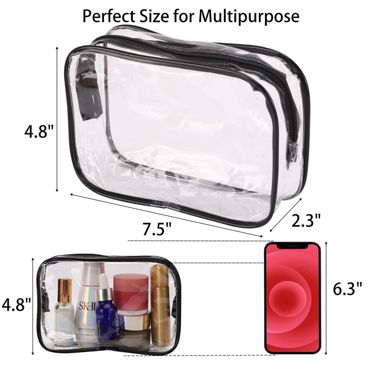 Tbestmax 10 Pcs Clear Cosmetic Bags Small Makeup Bags Portable Waterproof Travel Toiletry Bags Organizer Black, 7.5"x 4.8"x 2.3"