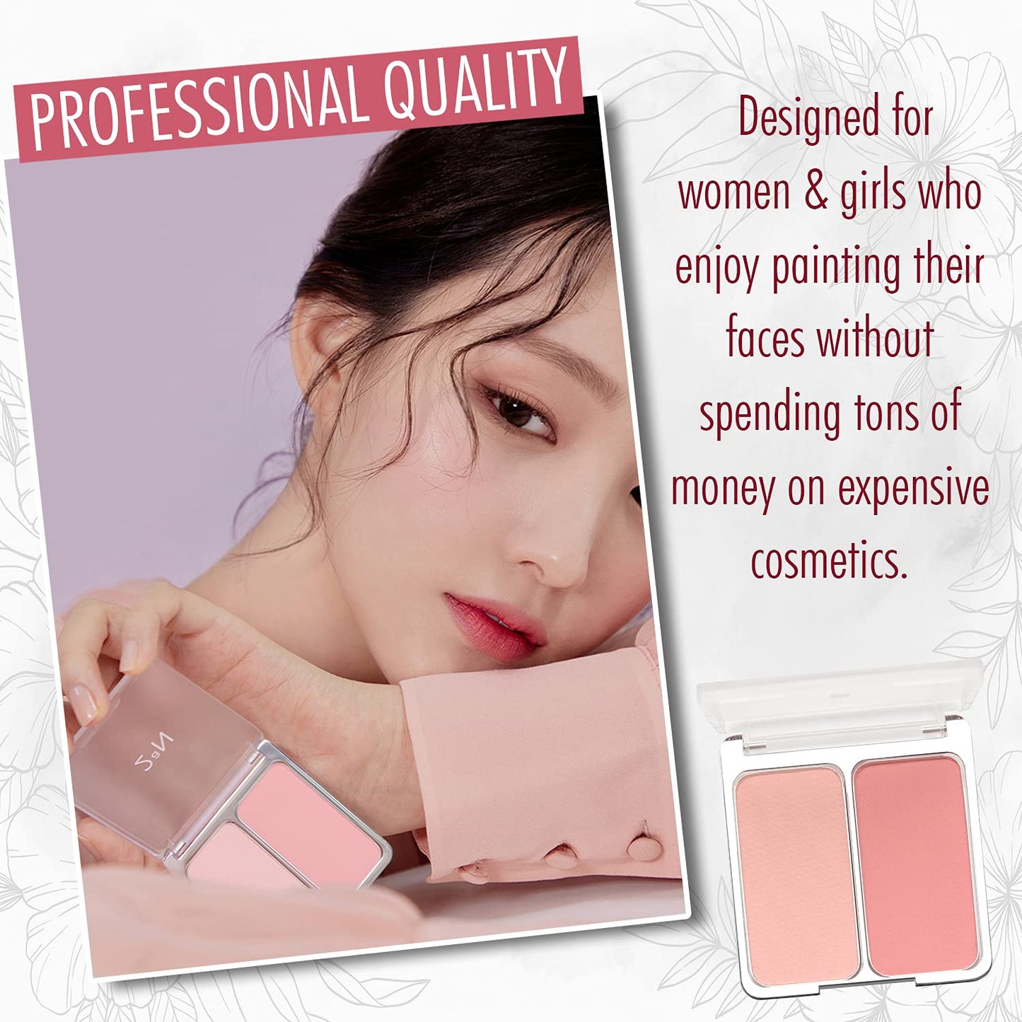 2aN Cheek Tint Blush Palette Brush – 2-in-1 Long Lasting High Pigment Powder Blushes Duo in Slim Compact – Professional Quality Cruelty Free Korean Makeup & Beauty Products for Women & Girls