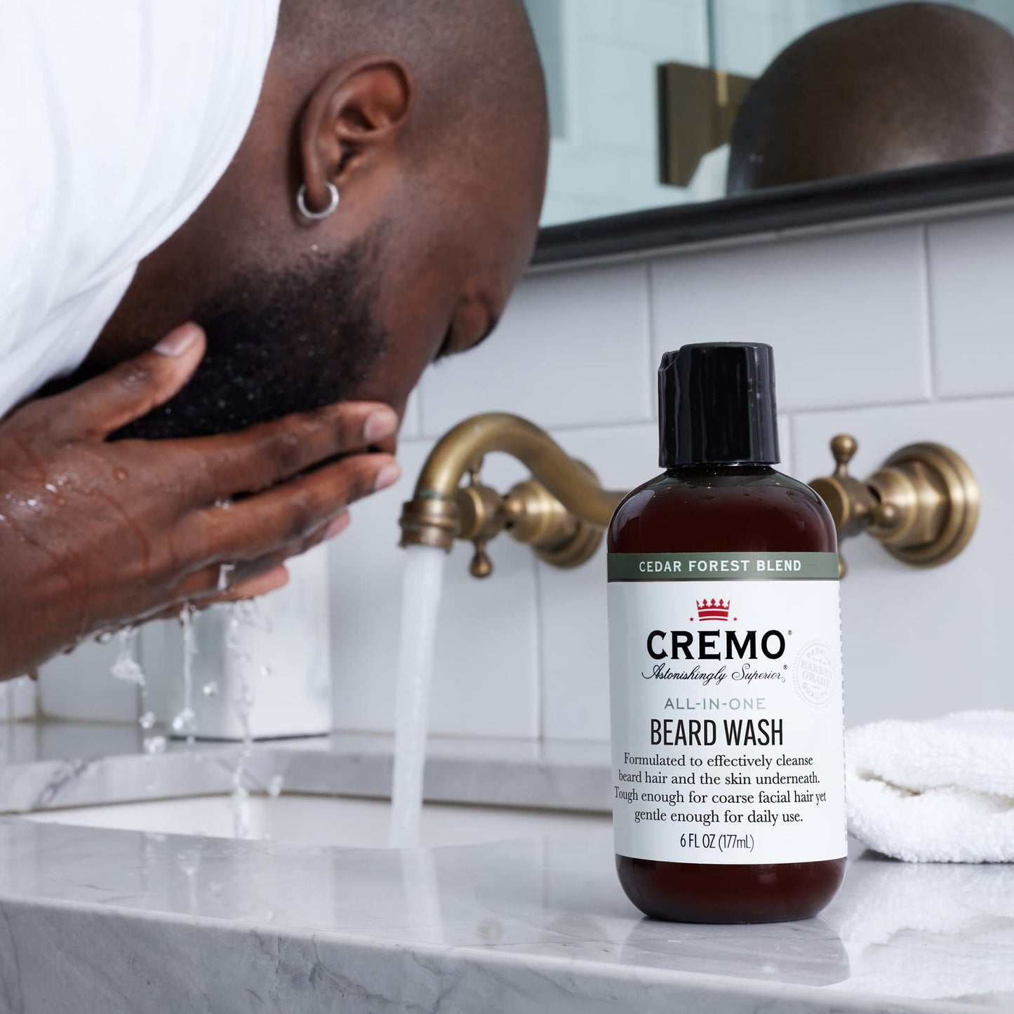 Cremo Cedar Forest All-In-One Beard and Face Wash, Specifically Designed To Clean Coarse Facial Hair, 6 Fluid Oz