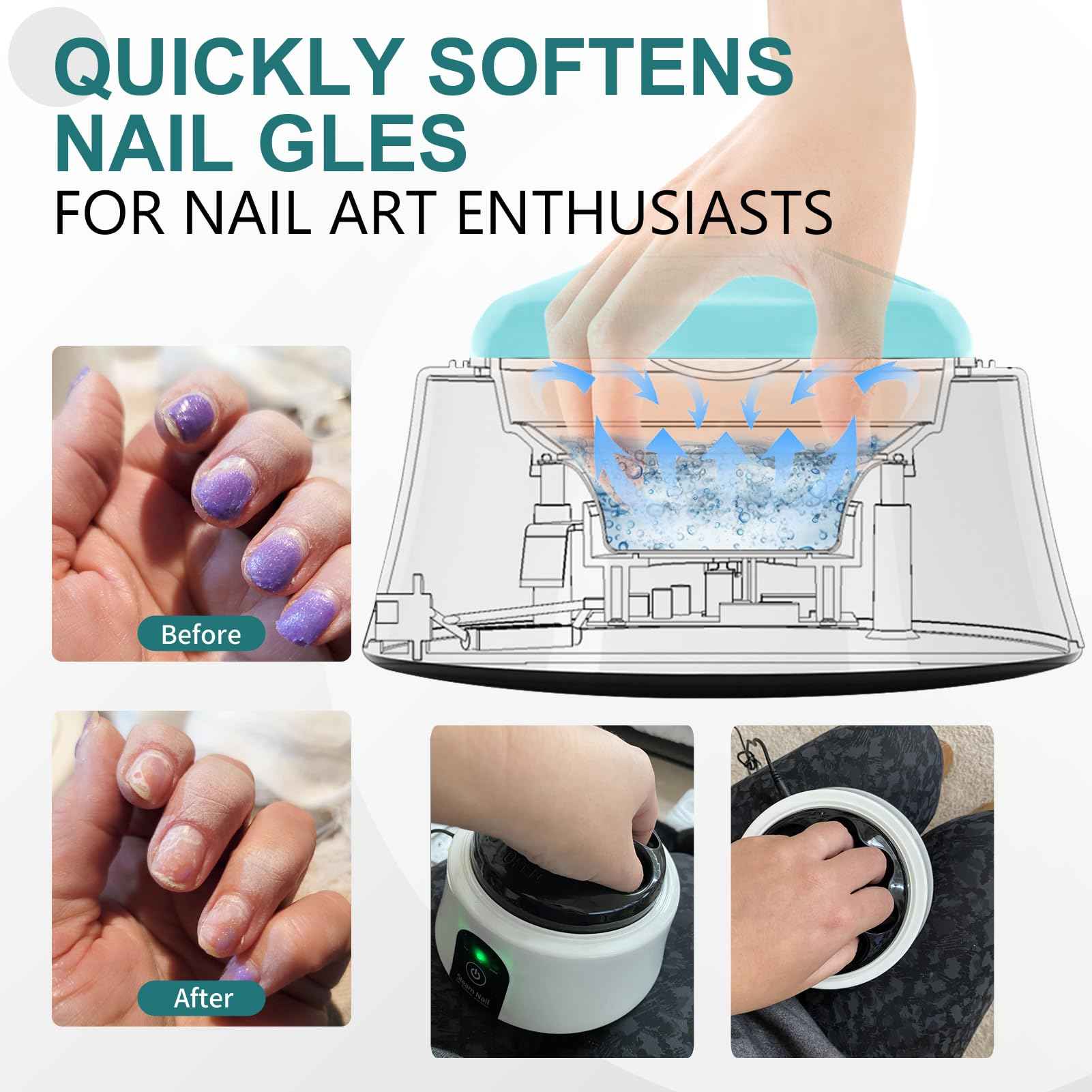 Nail Soaking Bowl, Electric Soak off Bowl Manicure Soaker Nail Polish Remover Machine with Color Cuticle Nail Pusher for Gel Polish, Acrylic Nails, Dip Powder Removal, Blue