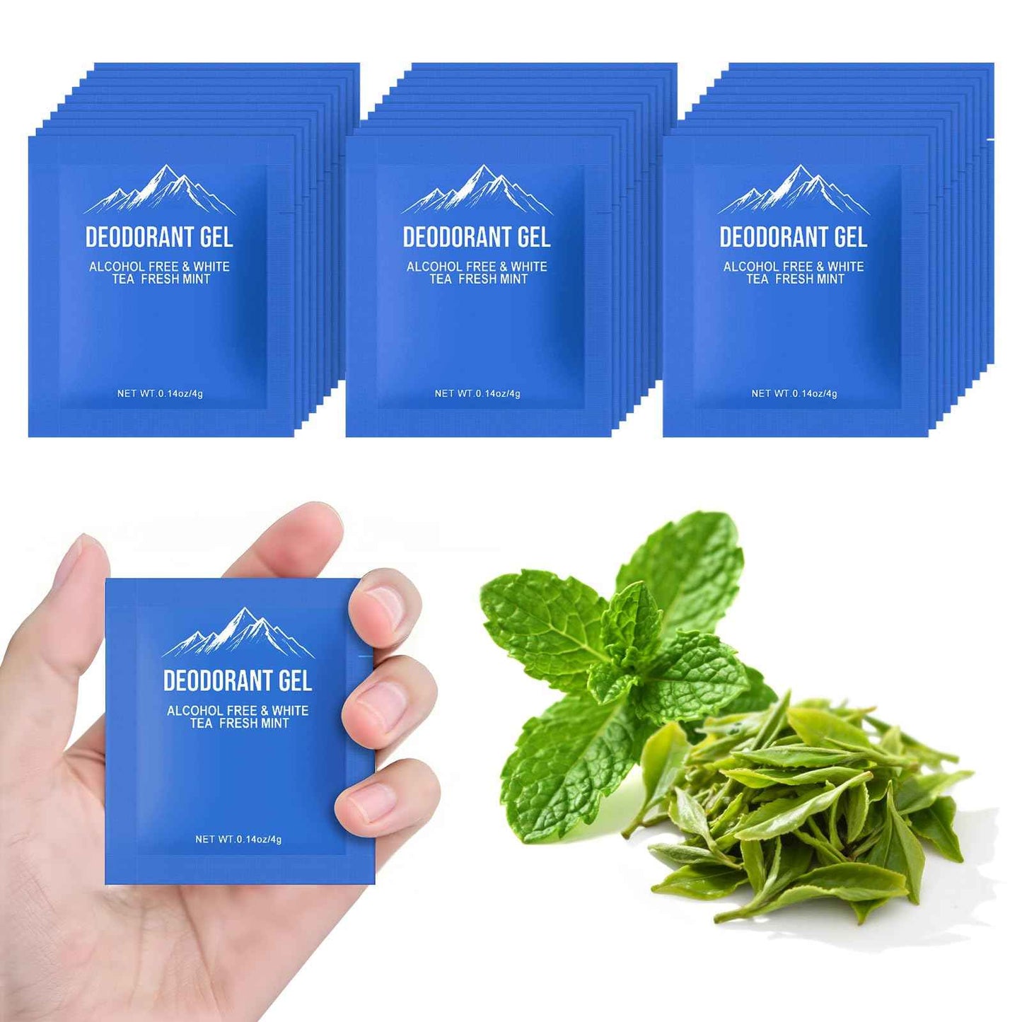 fafortune 0.14oz Bulk Deodorant Gel Individually Wrapped,Trial Size Deodorant Mini Travel Size,Natural Mint And White Tea & Aluminum Free,Great for Travel Homeless Shelters Charities Hotels (200)