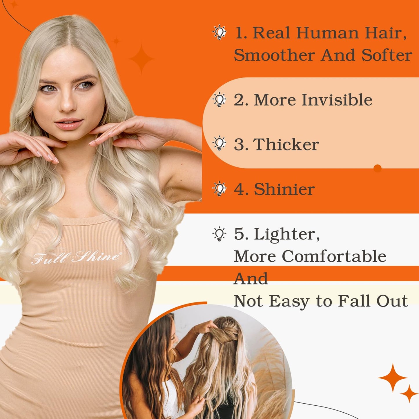 Full Shine Tape in Brazilian Human Hair Blonde Tape Hair Extensions 14 Inch Skin Weft Hair Extensions Color 60 Platinum Blonde Remy Seamless Human Hair Extensions 50Gram 20Pcs for Wedding