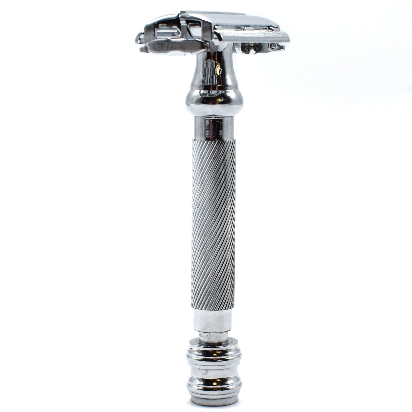 Parker 99R Chrome Long Handle Heavyweight Butterfly Open Double Edge Safety Razor for Men, 5 Parker Premium Platinum Double Edge Razor Blades Included