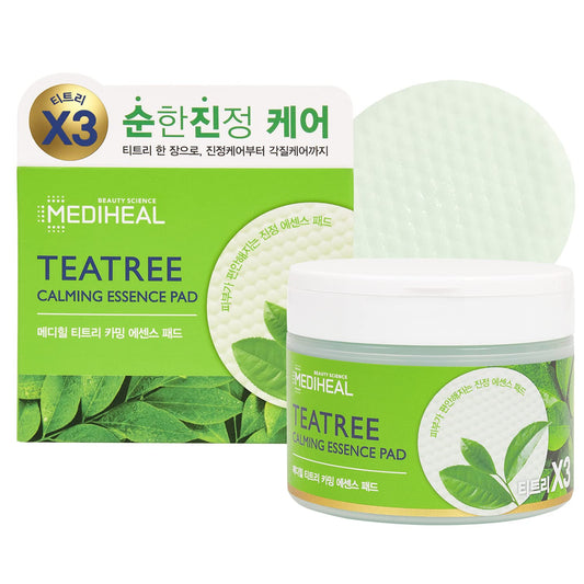 MEDIHEAL Tea Tree Calming Essence Toner Pad - Tea Tree Soothing Cotton Toner Pads for Acne-Prone Skin, Calming Essence Pad with Dual Sided Pads, Hydration, and Exfoliation, 50 Sheets