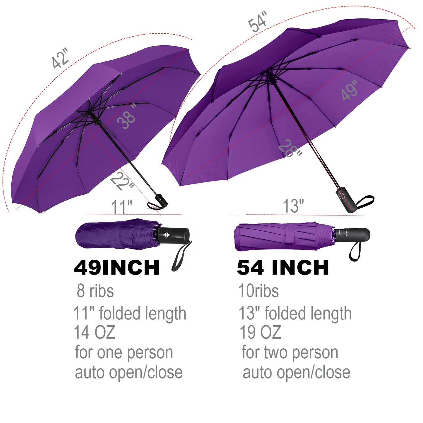 SIEPASA Windproof Travel Compact Umbrella-Automatic Umbrellas for Rain-Compact Folding Umbrella, Travel Umbrella Compact, Portable Windproof Umbrellas for Men Women Teenage.(Purple, 54 Inch)