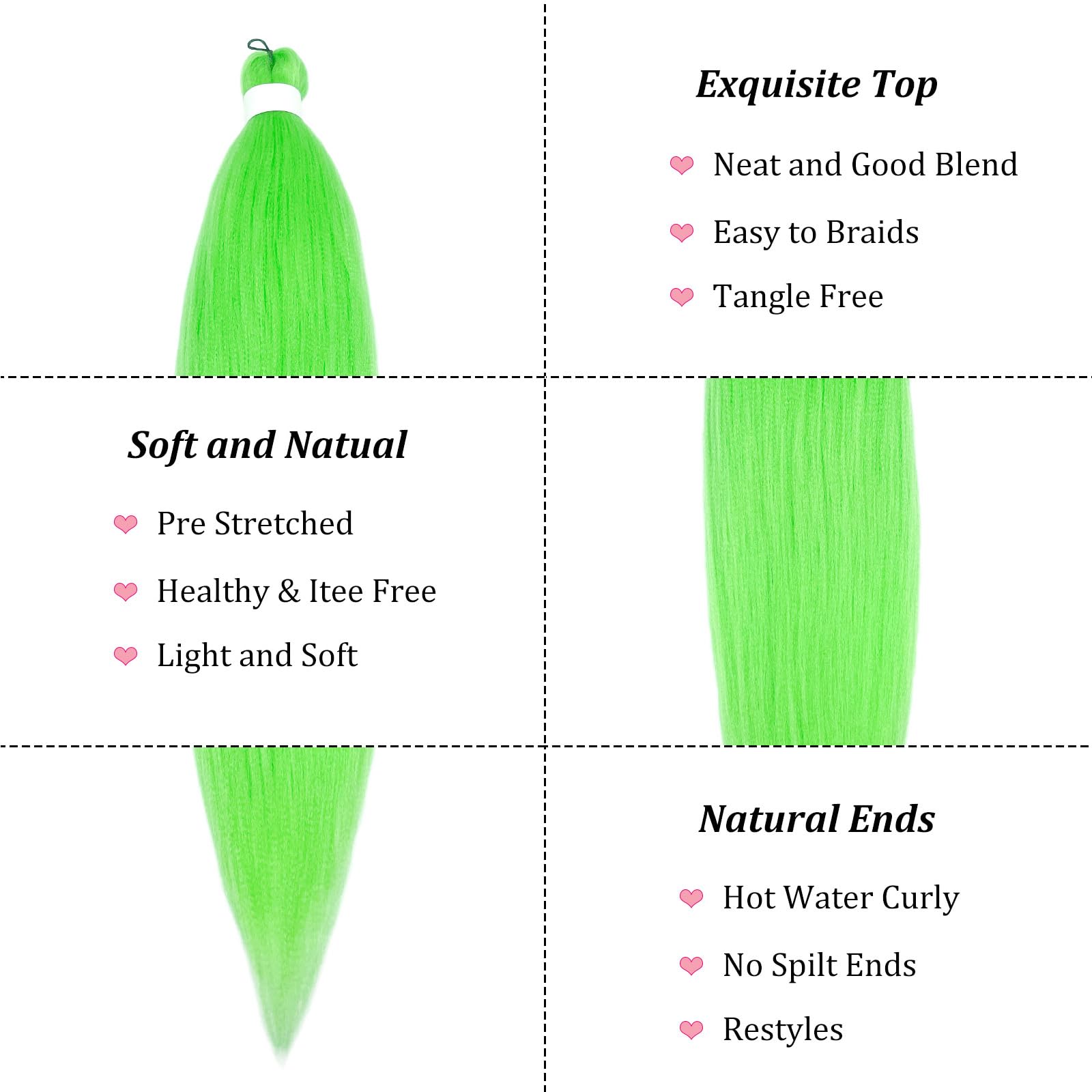 UPruyo Neon Lime Green Braiding Hair Pre Stretched Prestressed Braiding Hair Weave Color Braiding Hair Extensions for Braids Synthetic Hair for Braiding (26 In 3 Packs)