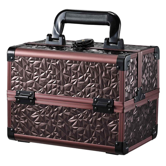 Joligrace Makeup Train Case Cosmetic Box Portable Makeup Case Organizer 2 Trays Makeup Storage with Mirror Locking for Cosmetologist Aesthetic Supplies Nail Tech Traveling Makeup Box Dark Brown