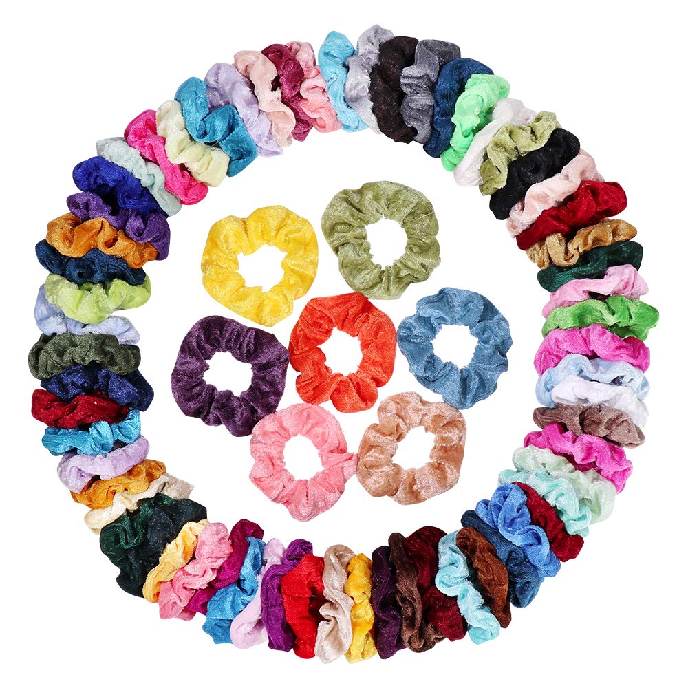 Cehomi 75 Pcs Velvet Hair Scrunchies Hair Bands for Women or Girls,Elastic Soft Ponytail Holder Hair Ties for Birthday, Party, Thanksgiving, Christmas, Multicolor