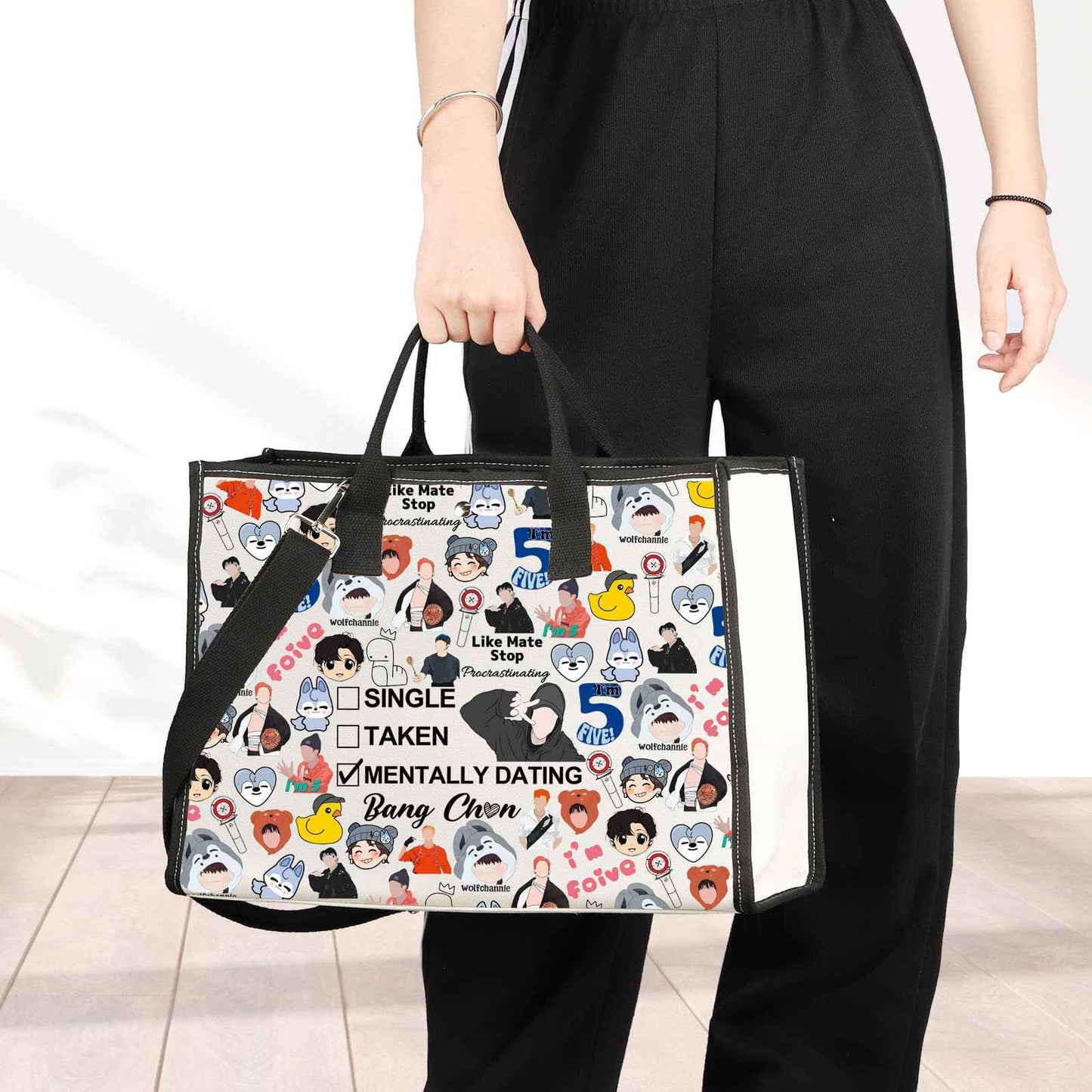 JNIAP Korean Group Stay Makeup Bag Music Lover Gifts Single Taken Mentally Dating With Bang C Stay Merchandise（Bang Tote）