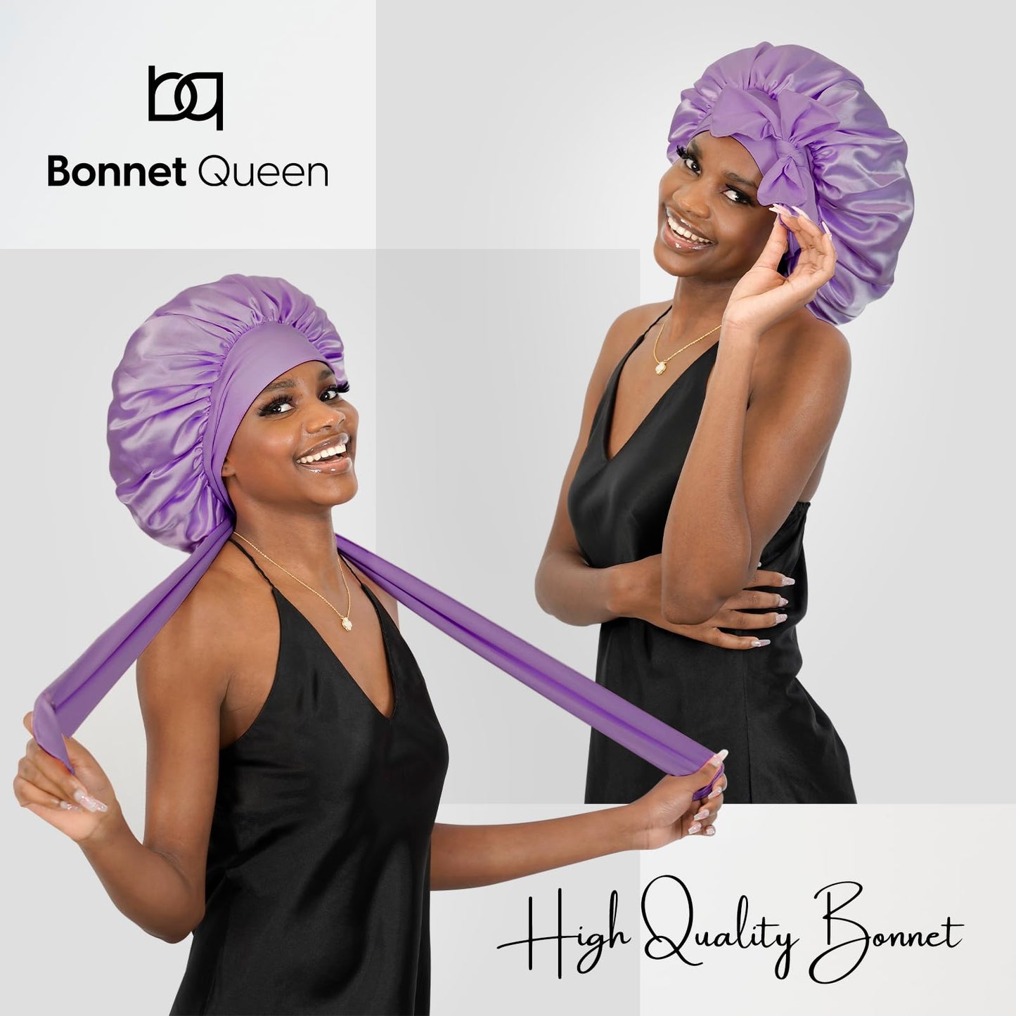 BONNET QUEEN Silk Bonnet for Sleeping Women Satin Bonnet Hair Bonnet Night Sleep Cap Scarf wrap for Curly Hair with tie Band Lilac