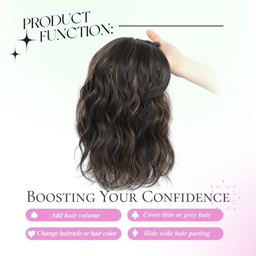 UDU Short Wavy Hair Topper for Women, 11Inch Lightweight & Breathable Synthetic Wiglet for Volume and Gray Hair Coverage, Heat Resistant Natural Hairpiece for Summer Look