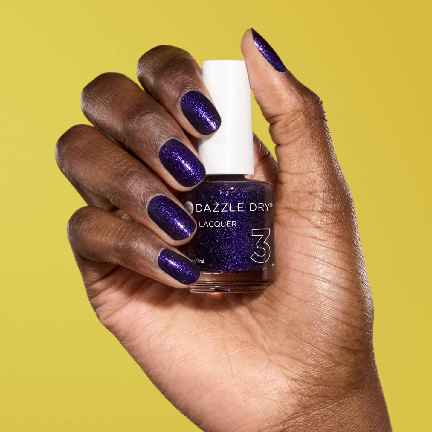 Dazzle Dry Nail Lacquer (Step 3) - Fast Lane - A deep galactic purple with flaky glitter. Full coverage shimmer. (0.5 fl oz)