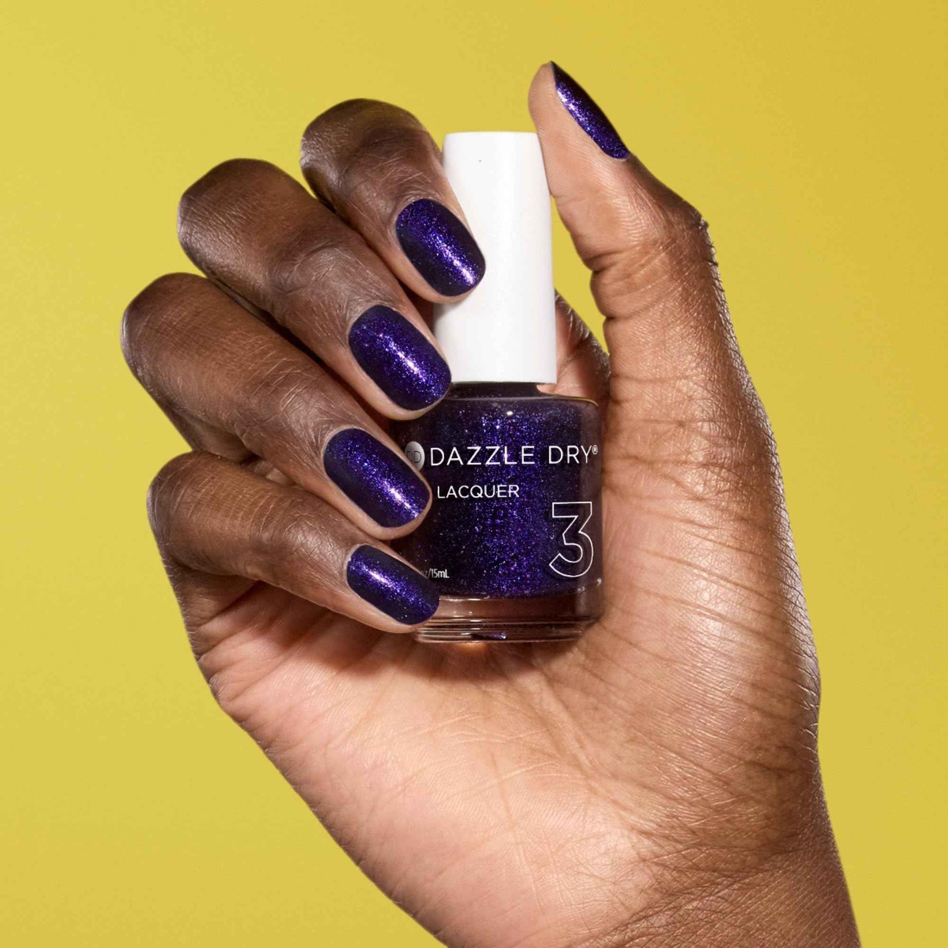 Dazzle Dry Nail Lacquer (Step 3) - Fast Lane - A deep galactic purple with flaky glitter. Full coverage shimmer. (0.5 fl oz)